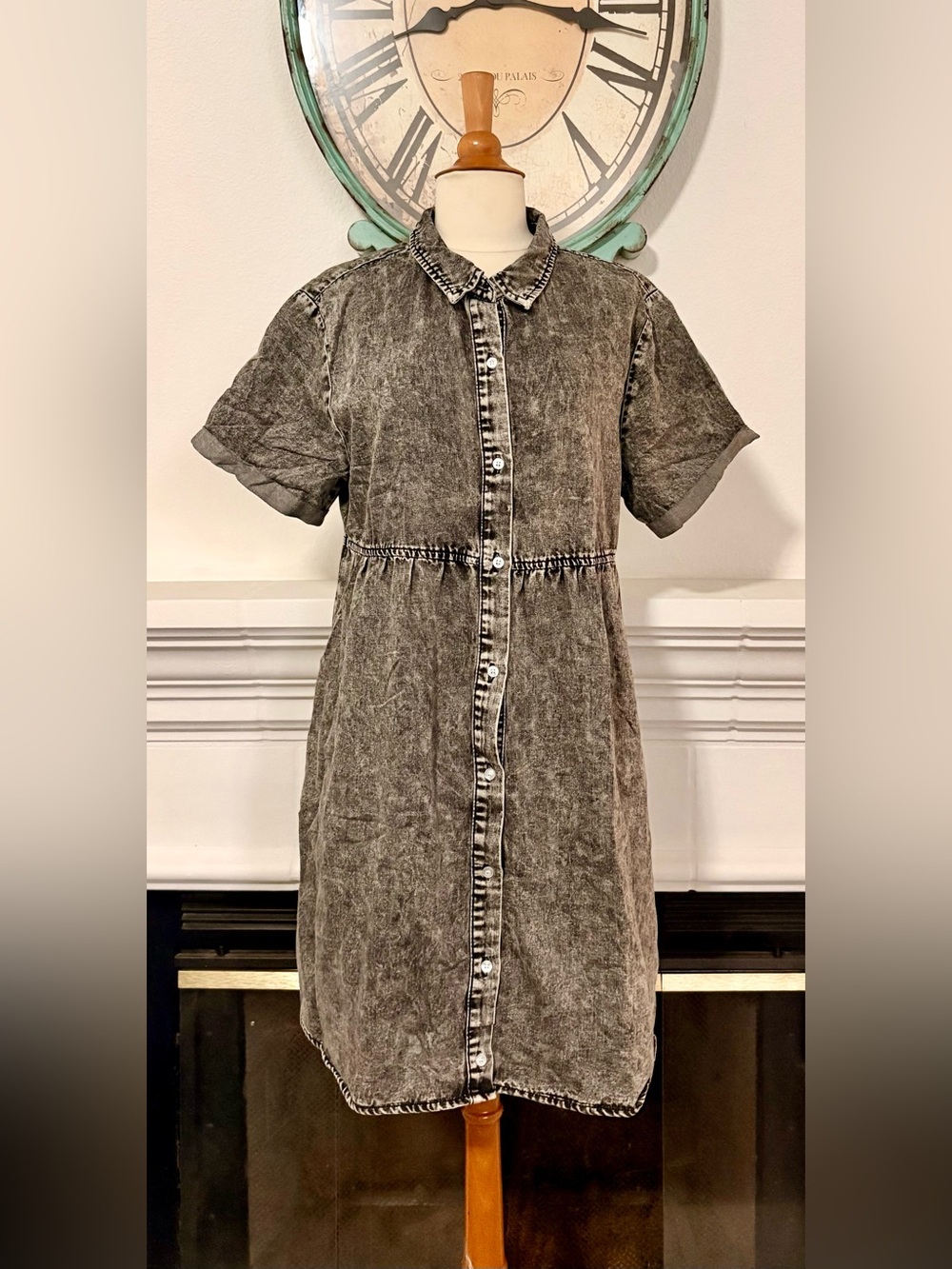 Washed Black Short Sleeve Shirt Dress